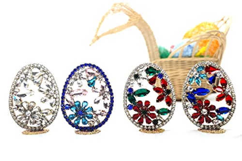 Великденско яйце с цветя модел - Красиво украшенное малки цветя - Луксозно бижу от прозрачни кристали сиамски, синя цирконий и сапфир цвят - Размер: 1,57 2,36 x x 0,87 инча (4x
