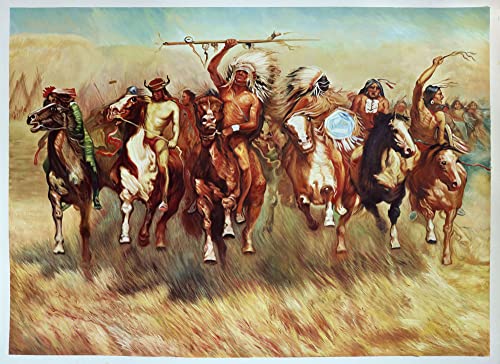 Танц на победата - репродукция на картина на Фредерик Ремингтона ръчно рисувани с маслени бои, на Американските индианци се връщат с триумф, Пейзаж на Стария Америк