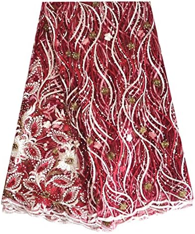 SanVera17 Африкански тънки мрежести тъкани, с нигерийски бродерия от блестящи камъни Френска плат за вечерна рокля (син) 5 ярда