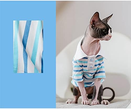 Облекло за Безволосых котки WCDJOMOP - Пролет-лято Памучен Тениска-Поло, Пуловер с дълги ръкави и принтом райе,