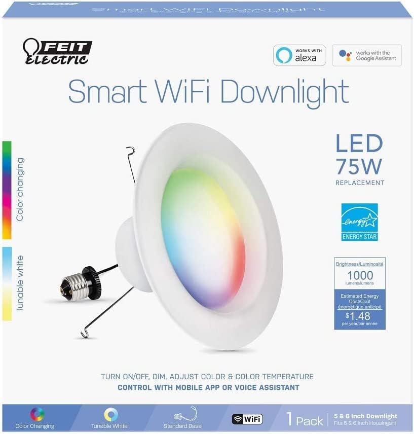 Feit Electric 4-Инчови Умни Осветителни тела, Бял цвят, с възможност за промени и настройки, Промяна Wi-Fi led лампа E26 с честота