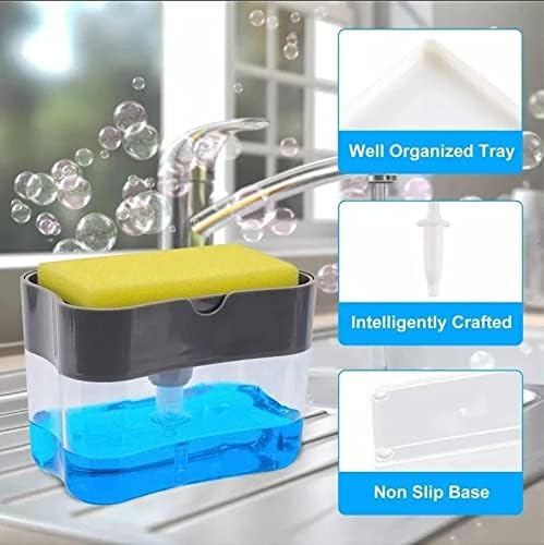 Опаковка сапун 2-в-1 с Дозатор Сапун за ръчно уплътняване Гъба, Захранващи Сапун за съдове на вашия плот за Кухня