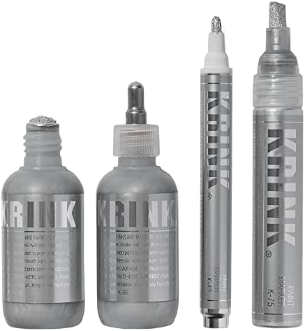 Сребърен комплект маркери за рисуване Krink от 4 теми - Комплект от 4 маркери за графити Включва швабру К-60, химикалка К-66
