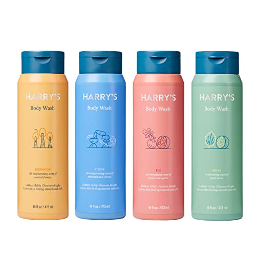 Harry 's Men' s Body Wash - Средство за измиване на тяло за мъже - Разнообразна опаковка - 16 течни унции, опаковка от 4 броя