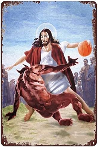 Реколта Метална Лидице Знак - Исус срещу Сатана в Баскетбольном Плакат Смешни Знаци, с монтиран на стената Арт Декор Знак за