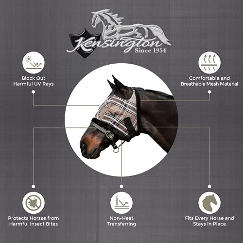 Маска за коне Kensington Fly с руното покритие за коне — Предпазва лицето и очите от мухи и ултравиолетови лъчи, като същевременно осигуряват пълна видимост — Дишаща и не