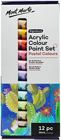 Комплект акрилни пастелни цветове MONT MARTE Signature 12 бр. x 36 мл (1,2 течни унции САЩ); комплект акрилни бои крем пастели, добро покритие, полуматовая повърхност, идеална за п