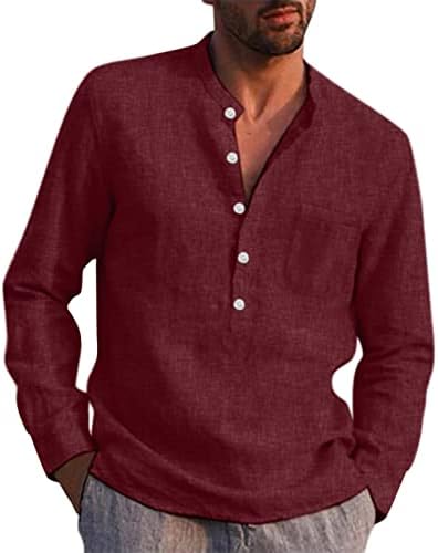 Мъжки Однотонная Горната Риза, С кръгло деколте, Модни Горната Риза, Свободна Блуза Копчета с Дълъг Ръкав, Мъжки Ризи