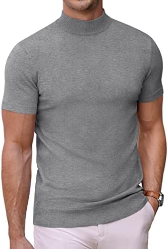 COOFANDY/Мъжки Пуловер с имитация на Turtlenecks, Обикновена Тениска с Къс ръкав, Основни Плетени Пуловери Приталенного