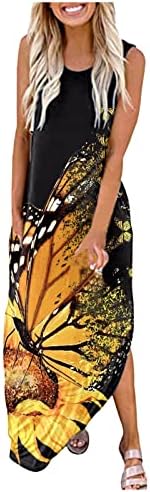 Жена Макси рокля Fragarn, Всекидневни Свободен Сарафан, Рокля Без Ръкави с Градиентным Цветя Модел на Райета, Лятна