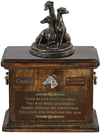 Whippets, Спомен Урна за Кучешки Праха със Статуя, на името на домашен Любимец и Цитат - ArtDog Personalized