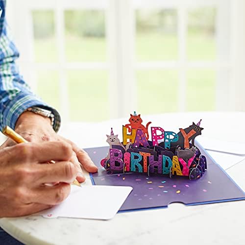 Пощенска картичка Lovepop Happy Birthday Cats, 5x7 - Забавно 3D Всплывающая Поздравителна Картичка, 3D Картички