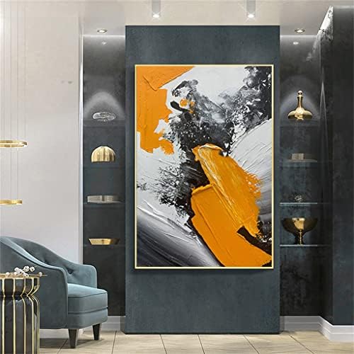 LUKEO Живопис с маслени бои ръчно изработени Абстрактна Златна Фолио Оранжево Дебел Нож Живопис с маслени бои върху Платно