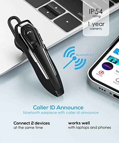 Bluetooth Слушалка ZOUKAI, намаляване на шума с 2 микрофона, 30 часа в режим на разговор, Обява id На обаждащия се,