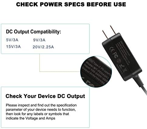 Зарядно устройство ac мощност 45 W USB-C Tpye C е подходящ за HP Spectre x360 13 TPN-CA01, Yoga 720 910 720-13IKB 910-13IKB, Miix 720-12ikb, IdeaPad 720s, преносим захранващия кабел за таблет Thinkpad X1 Yoga 5 Pro GX20M33579