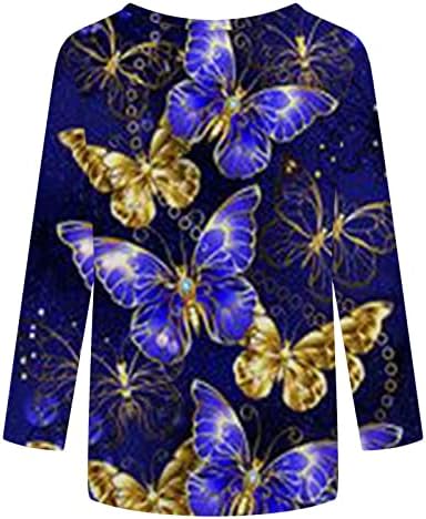 Блузи с ръкави 3/4 за Жени, Елегантни Ежедневни Тениски с Кръгло деколте, Розови Тениски с Принтом Пеперуди, широки Ризи Размер