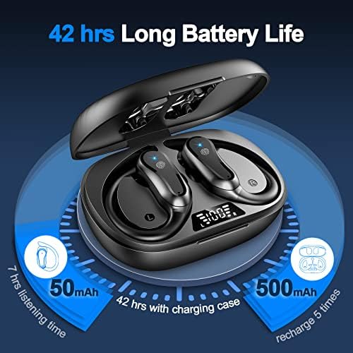 Безжични слушалки Bluetooth 5.3, време на възпроизвеждане през слушалки 42 часа, Спортни слушалки с Hi-Fi стерео, въздушни заушники, Слушалки с двоен led дисплей /Водоустойчив