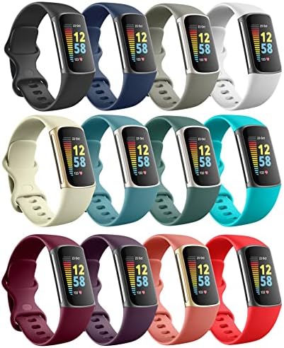 omee [12 Опаковки ремъците, съвместими с Fitbit Charge 5, Женски, Мъжки Меки Силиконови Спортни Сменяеми Гривни, Аксесоари за Fitbit Charge 5 Advanced Fitness & Health Tracke
