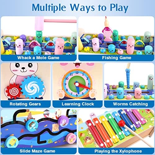 Melofaver/ Дървени Играчки Монтесори за деца от 2, 3, 4, 5 години, за най-малките момчета и Момичета, 7 в 1, играта