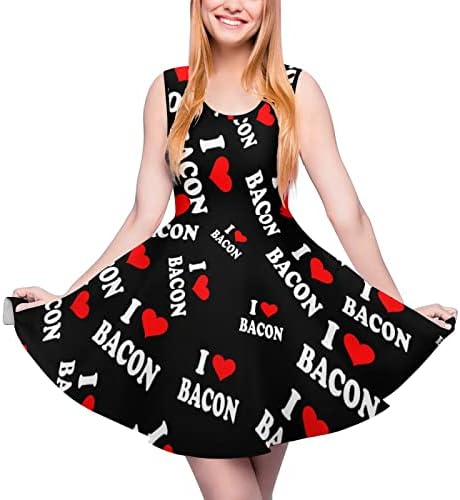I Love Bacon Дамски Летни Рокли С кръгло деколте, Сарафан Без ръкави С Рюшами, Рокля На Бретелях, Ежедневното Свободно