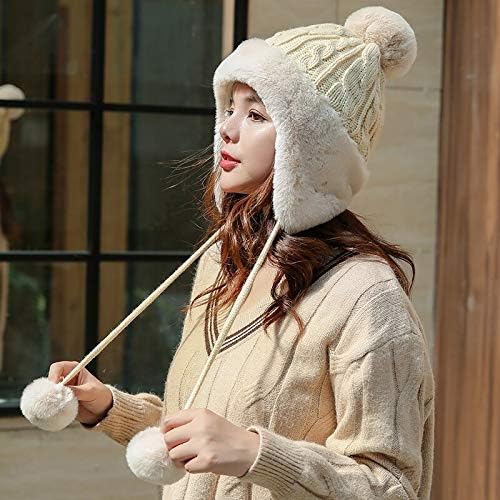 Комплект топла вязаной шапки с големи pom-помераните за момичета, Зимна дамска шапка-Бини, Дебела женска шапка (Цвят: 03,