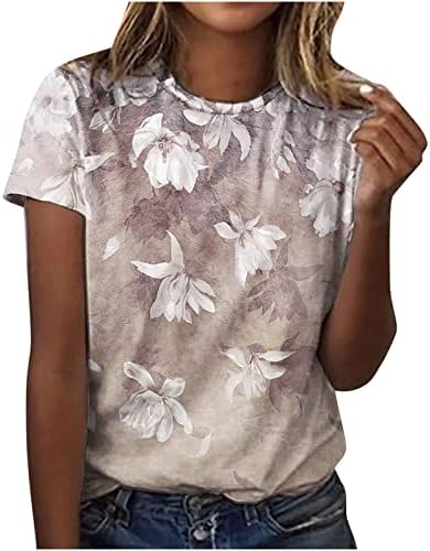Тениска с Флорални принтом под формата на Глухарче за Момичета, Къс Ръкав, 2023, през Цялата Деколте Лодка, Памучен Ежедневна Блуза WY