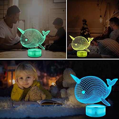 Аммонитовый Нарвал 3D Лампа нощна светлина Еднорог Кийт 3D Иллюзионная лампа за деца, 16 от цветове, променящи се с дистанционно
