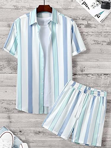 FIOXA / Мъжки облекла от две части, Мъжка риза в райе и къси панталони с завязками на талията, без тениски (Цвят: синьо