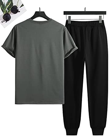 FIOXA / Мъжки облекла от две части, Мъжка тениска с писмото принтом и лъв и спортни панталони с завязками на талията (Цвят:
