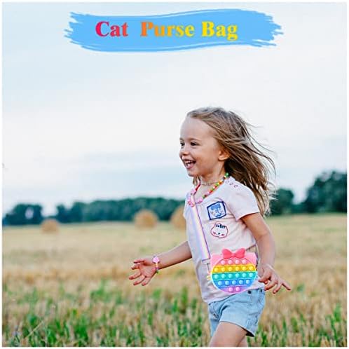 COYONO Pop Чанта на рамото, Pop Push Bubble Rainbow Cat It Fidget Чанта-портфейл Играчки,Кити Pop Its Чанта за момичета през