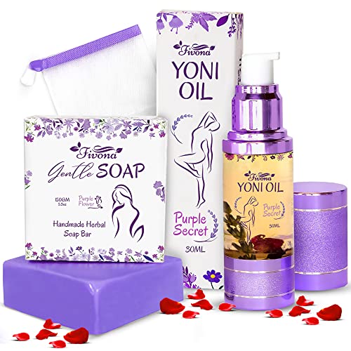 Масло FIVONA Yoni със сапун Yoni Bar за жени 2-в-1 Комплект на Маслената смес, балансирана по рН, с много билков сапун за жени пране Естествени хигиенни средства за жени