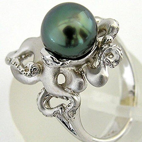 Jewelryongying11 Сребърен Пръстен проба 925 със Зелени Перли Животно Октопод на Жените и Мъжете Сватба, Годеж (6)