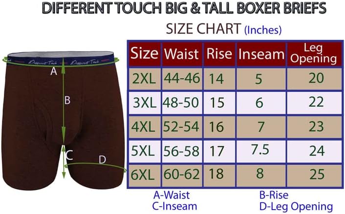 Different Touch 6 Мъжки Слипове-Боксерки USA Big & Tall Signature с дълги Штанинами Бельо