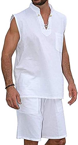 Ghdhue Мъжки Памучен Бельо Риза с Хавайски Комплекти за Ежедневна Риза Без Ръкави и къси Панталони, Костюми Комплект