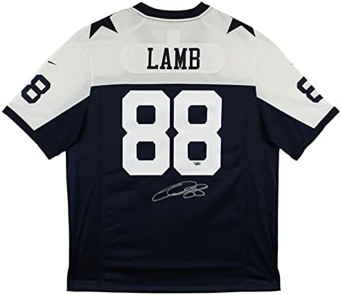 Cowboys CeeDee Lamb Подписаха Тъмно Синя тениска Nike за Деня На Благодарността Fanatics - Тениски NFL С Автограф
