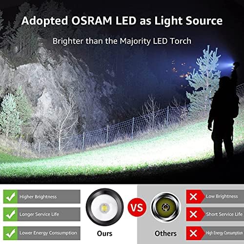 Led тактически фенер Lepro, фенер LE3000 Streamlight с високо люменом, 5 режима на осветление, мащабируем, водоустойчиви, предназначени Osram P9 LED, работи на батерии АА, за къмпинг, д