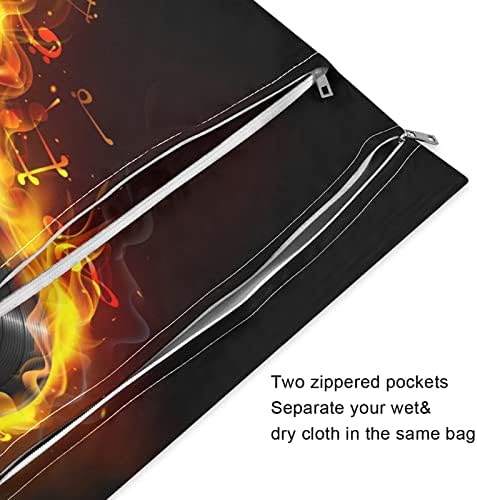 ZZXXB Fire Music Note Водоустойчив Влажна Чанта за многократна употреба Текстилен Влажна Пелена Суха Чанта