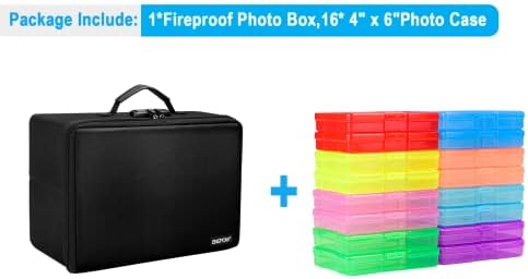 Огнеупорна кутия за съхранение на снимки ENGPOW с 16 Вътрешни Футлярами за снимки с размер 4 x 6 инча (Многоцветни), Кутия-Органайзер за снимки с ключалка, Сгъваеми Пренос