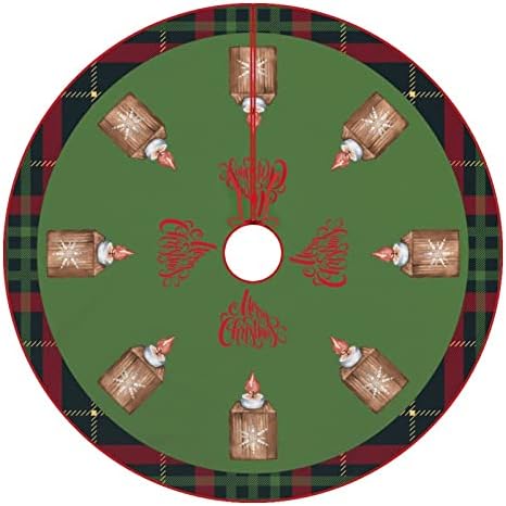 Подложка за Коледната Елха в Клетката цвят Бъфало, Червено-Зелена, Шведски, с Фигура на Дядо Коледа, Поли за