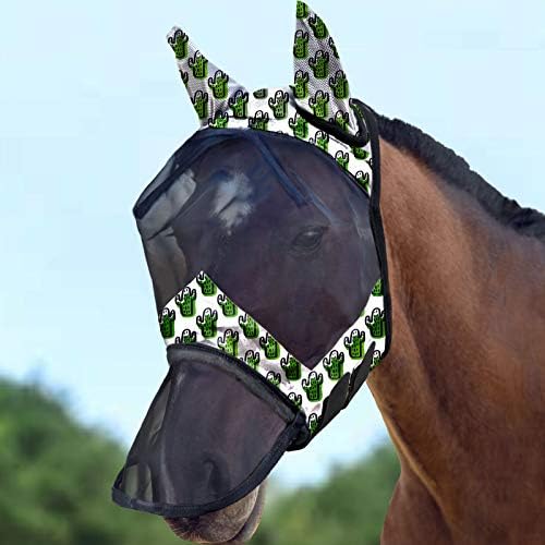 Маска Harrison Howard LumiVista Horse Fly с Дълги носове и Уши за защита от ултравиолетови лъчи за коня Cactus Green XL Extra Full
