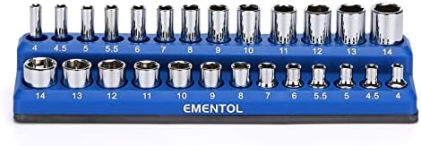 Органайзер за магнитни контакти EMENTOL 1/4 Metric -Синьо, с Капацитет 13 Стандартни (плитки) и 13 Дълбоки контакти,