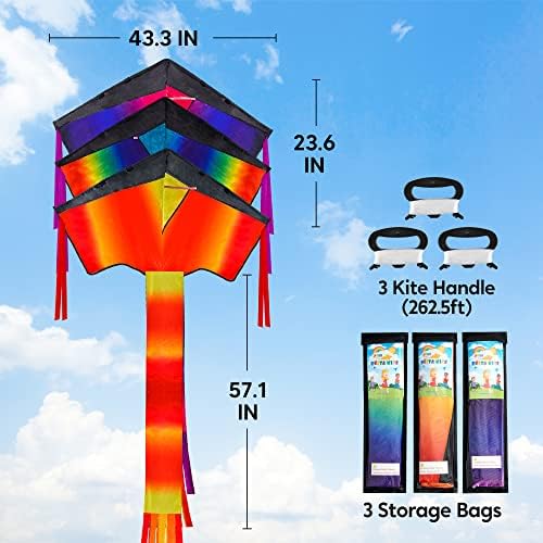 JOYIN 3 опаковки Delta Rainbow Кайт от Топъл и студен цвят, удобни в управлението на Огромни хвърчила за деца и възрастни
