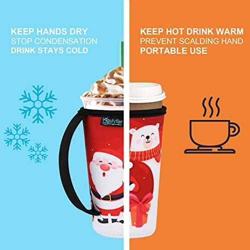 Красиви Чаши за ръкави с лед, за студени напитки, за Многократна употреба, на 3 опаковки, Коледни Неопренови Кафе