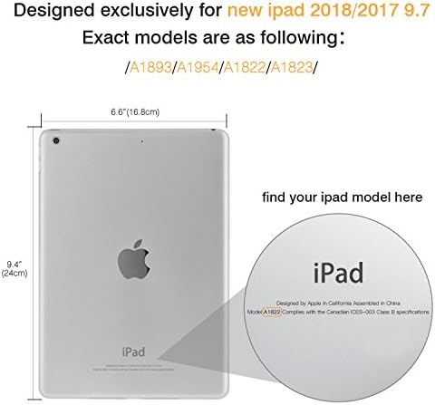 Калъф MoKo Подходящ за iPad 9.7 6-ти /5-то поколение 2018/2017, тънък калъф-книжка със стойка Smart, Shell и мека задния капак от TPU, съвместим с iPad е 9,7 инча 2018/2017, автоматично включван?