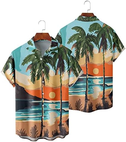 Xiloccer най-Добрите Мъжки Хавайски Ризи с Принтом, Плажни Ризи с Копчета и Къс Ръкав, Мъжка Риза с Дълъг Ръкав, Мъжки Майк за Фитнес зала