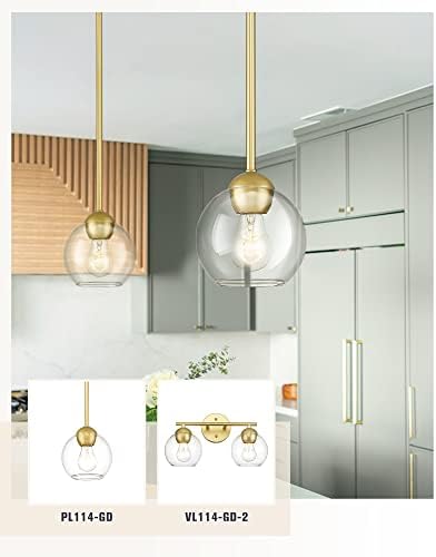 Висящи лампи Emak 1-Light, Модерни Златни висящи лампи с прозрачни стъкла, Окачена лампа-глобус за Кухненски остров, трапезария,