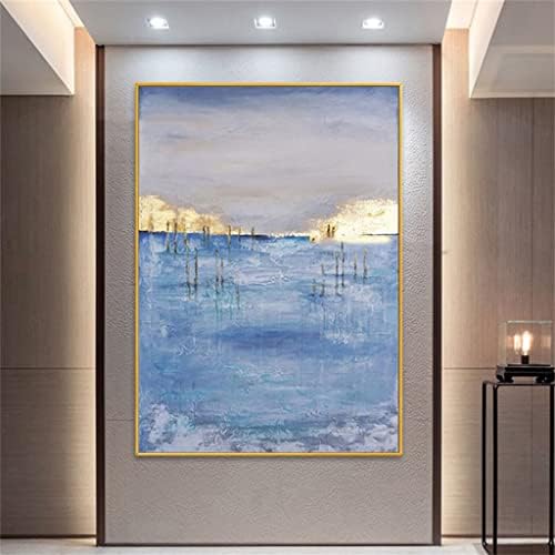 QUESHENG Ръчно изработени Синьо Море Златна Фолио Живопис с маслени бои Стенно Изкуство Платно Картина Абстрактна Стенни