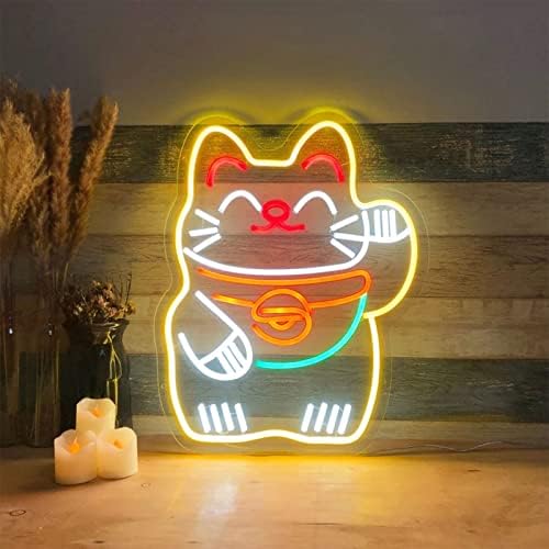 Warmthwish Kawaii Аниме Неонова реклама Лъки Cat Led Светлини Японското Аниме Домашен Стенен Декор за Бизнес-магазини,
