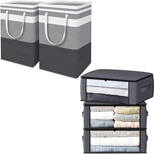 HomeHacks 2-Опаковъчна Голяма кошница за дрехи, 3-Опаковъчни Сиви кошница за съхранение на вещите за организиране, Дрехи,