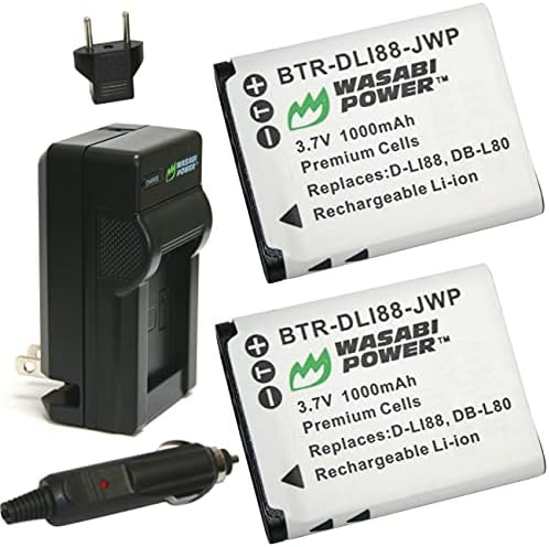 Батерия Wasabi Power (2 комплекта) и зарядно устройство за Sanyo DB-L80, DB-L80AU, VPC-CA100, VPC-CA102, VPC-CG10,